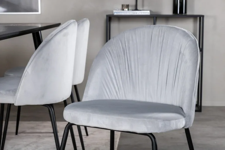 Söögilaua komplekt Dipp, must vineer, hallid velvetist toolid, 180x90 cm - GR20631
