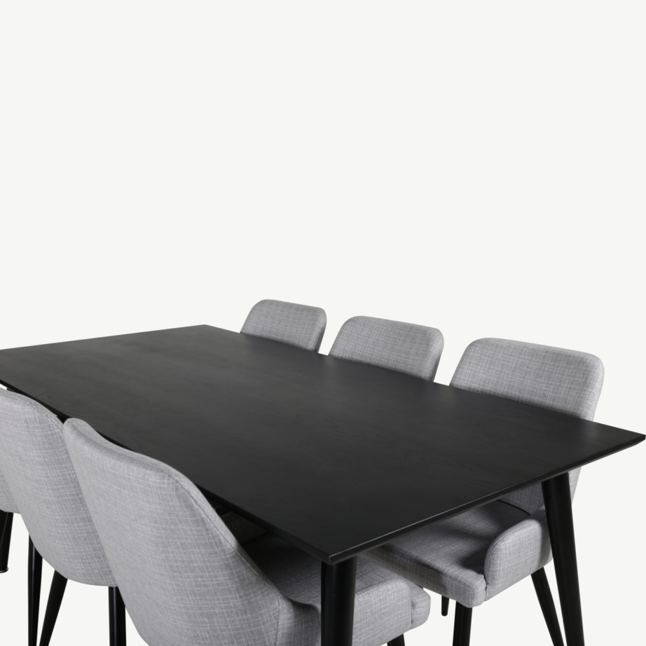 Dipp ristkülikukujuline söögitoakomplekt, must laud ja hallid toolid, 6-kohaline, GR20633 – 3