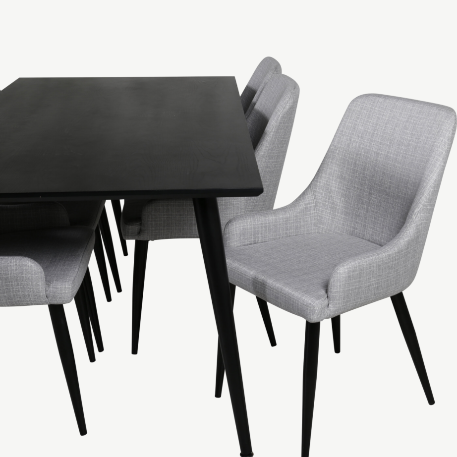 Dipp ristkülikukujuline söögitoakomplekt, must laud ja hallid toolid, 6-kohaline, GR20633 – 4