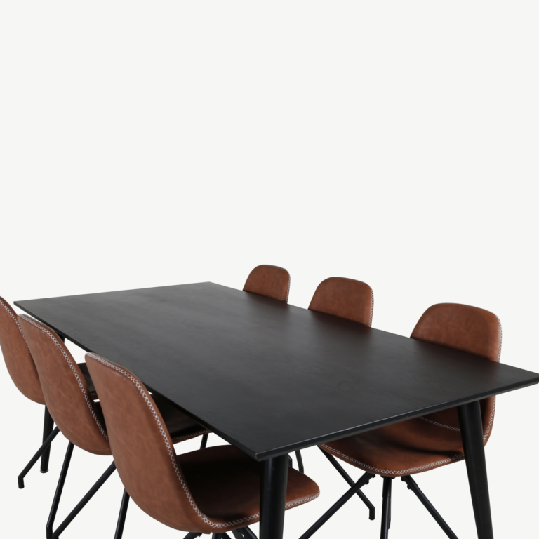 Must söögilaud Dipp (180x90 cm) ja 6 pruuni pöörleva Polar tooliga, mustad jalad - GR20634