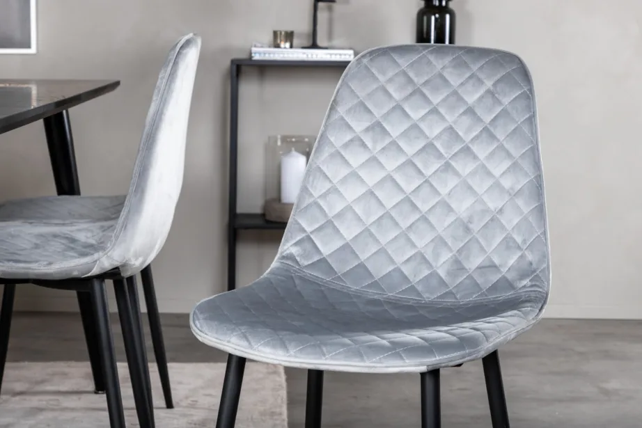 Ristkülikukujuline must söögilaud Dipp ja 6 halli velvetist Polar tooli, GR20635 – 6