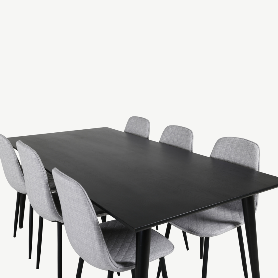 Dipp must ristkülikukujuline söögilaud ja 6 halli kangast tooli, GR20636 – 3