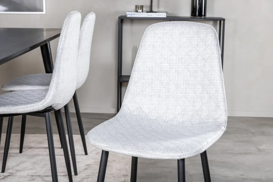 Dipp must ristkülikukujuline söögilaud ja 6 halli kangast tooli, GR20636 – 6