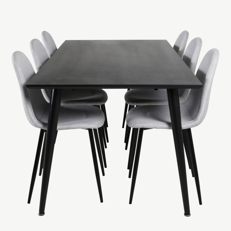 Ristkülikukujuline must söögilaud Dipp ja 6 halli tooli Polar, GR20637 – 2