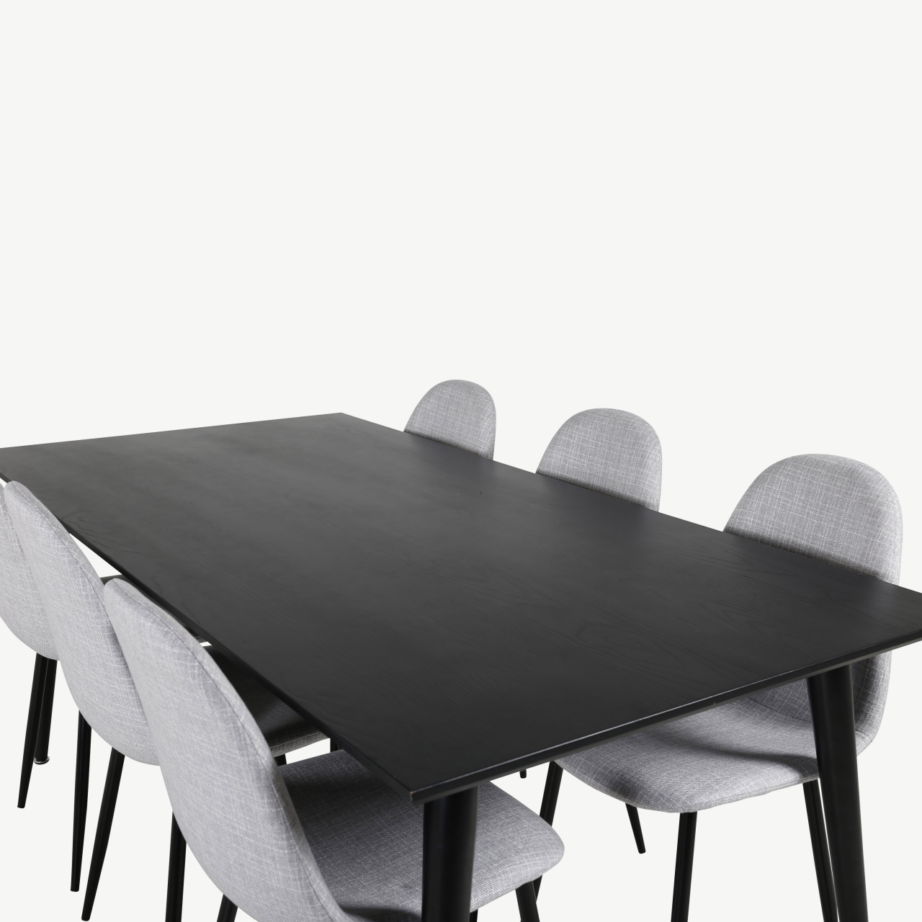 Ristkülikukujuline must söögilaud Dipp ja 6 halli tooli Polar, GR20637 – 3