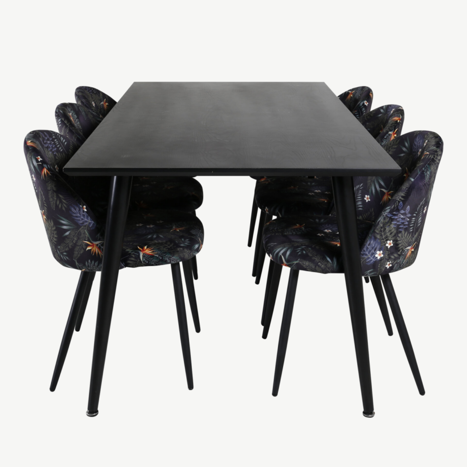 Dipp ristkülikukujuline söögilaud musta spooniga ja sametist toolid, GR20638 – 2