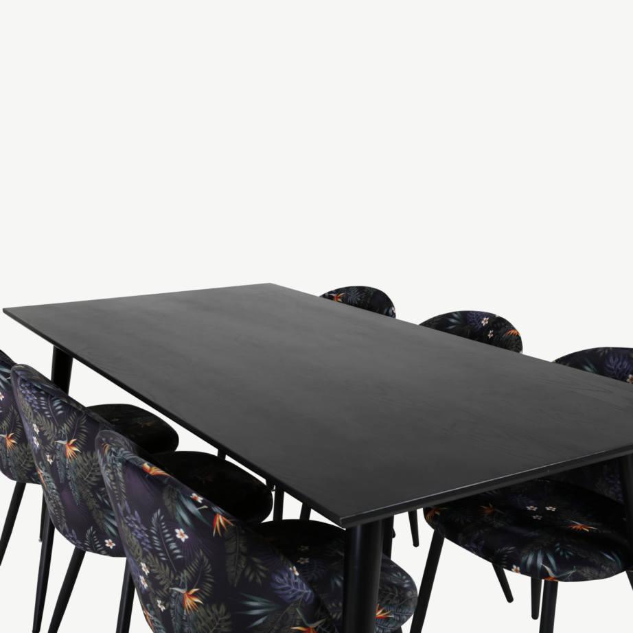 Dipp ristkülikukujuline söögilaud musta spooniga ja sametist toolid, GR20638 – 3