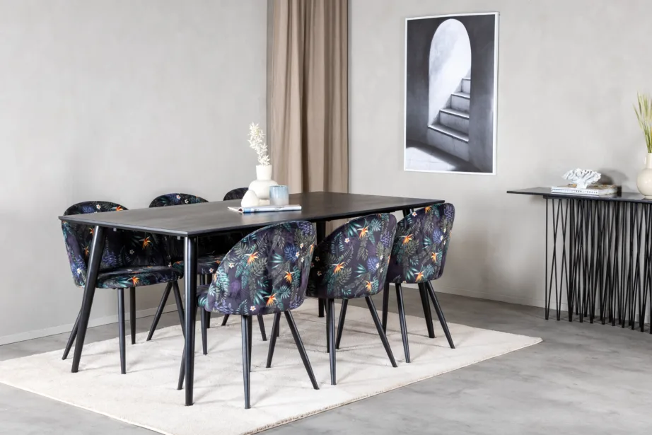 Dipp ristkülikukujuline söögilaud musta spooniga ja sametist toolid, GR20638 – 5