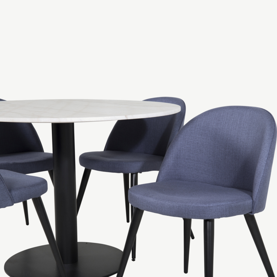 Estelle ümmargune söögikomplekt marmorlauaga ja Velvet-sarja siniste toolidega, GR20641 – 2