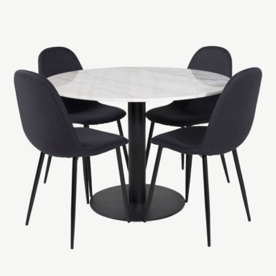 Estelle ümmargune marmorist söögilaud ja musta kangaga Polar toolid - GR20647