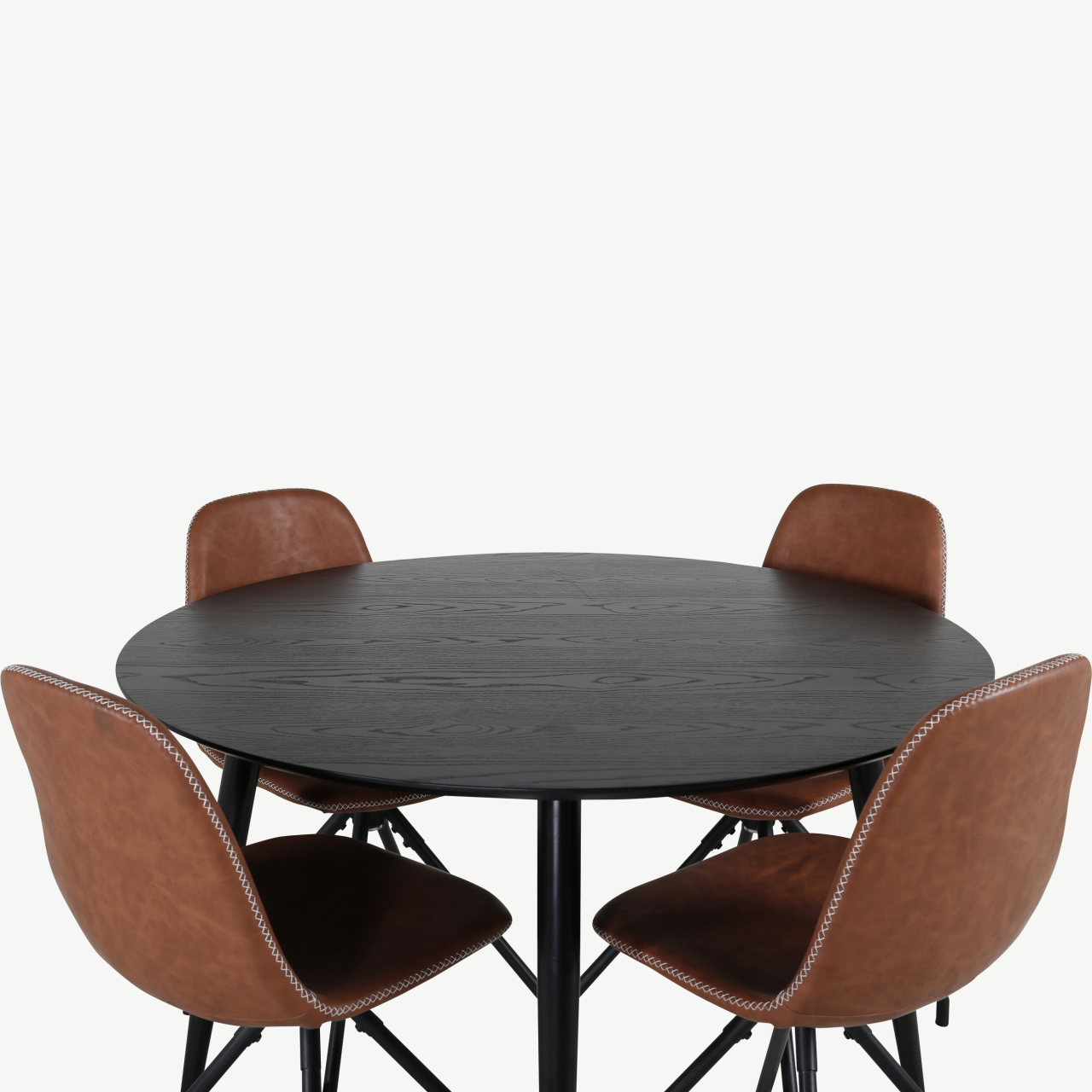Ümmargune söögilauakomplekt Dipp (must spoon, Ø115 cm) ja Polar söögitoolid (pruun PU) - GR20658