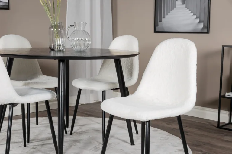 Ümmargune must söögilauakomplekt Dipp koos Polar Fluff toolidega (vineer, buklee, ø115 cm) - GR20660
