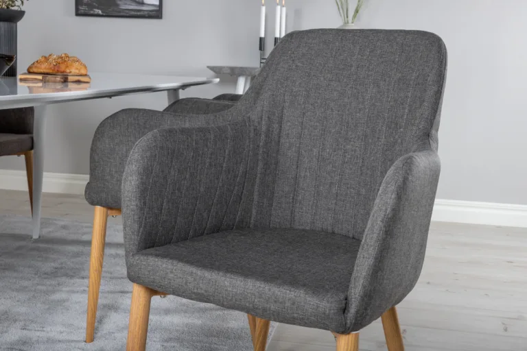 Polar söögitoa komplekt: valge MDF laud ja 6 tumehalli polsterdatud tooli (tammepuidu imitatsiooniga jalad) - GR20663