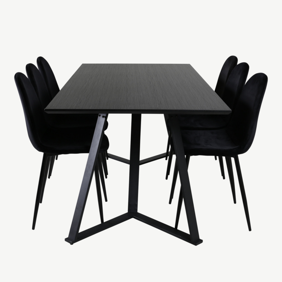Söögitoakomplekt Marina – musta lauaga ja mustade velvetkattega toolidega, GR20665 – 2