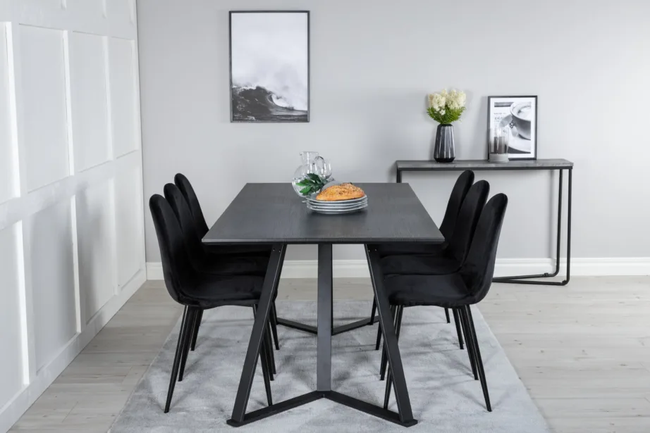 Söögitoakomplekt Marina – musta lauaga ja mustade velvetkattega toolidega, GR20665 – 4