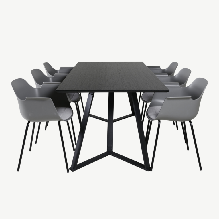 Kaasaegne must söögilaud Marina ja hallid Comfort toolid (6 tk) - GR20675