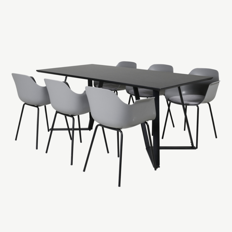 Kaasaegne must söögilaud Marina ja hallid Comfort toolid (6 tk) - GR20675