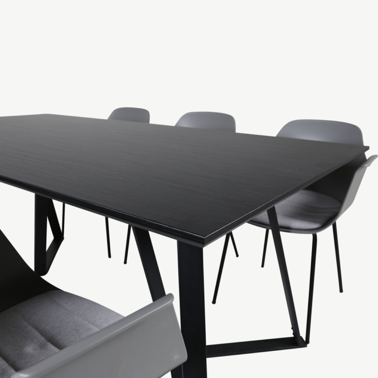 Kaasaegne must söögilaud Marina ja hallid Comfort toolid (6 tk) - GR20675