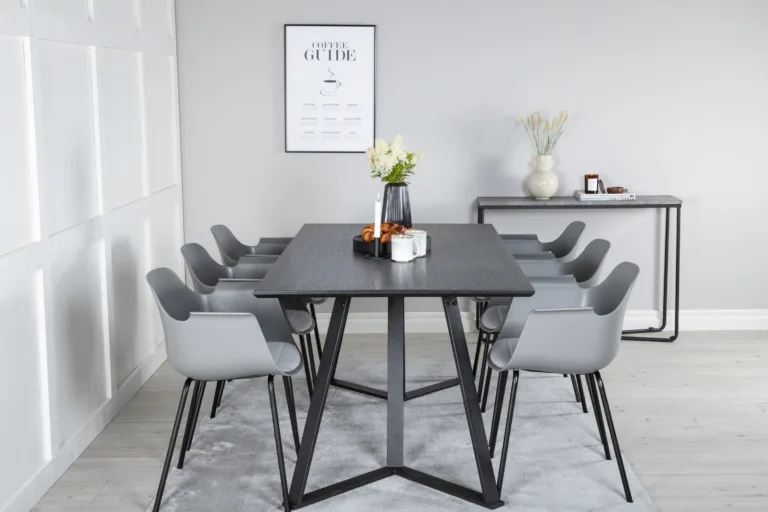 Kaasaegne must söögilaud Marina ja hallid Comfort toolid (6 tk) - GR20675