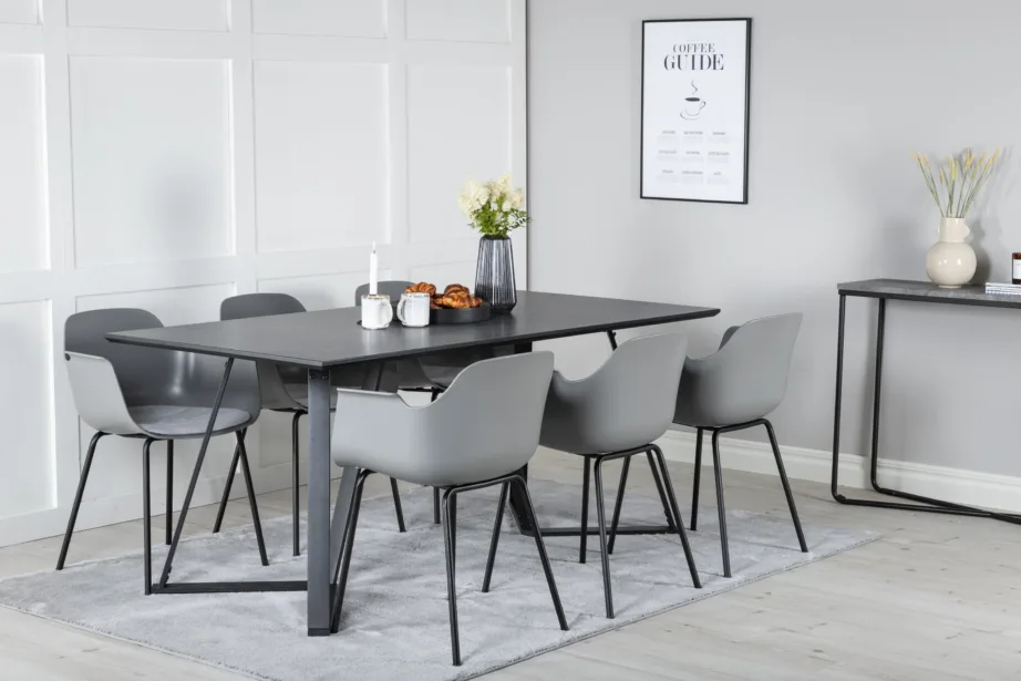 Kaasaegne must söögilaud Marina ja hallid Comfort toolid (6 tk), GR20675 – 6