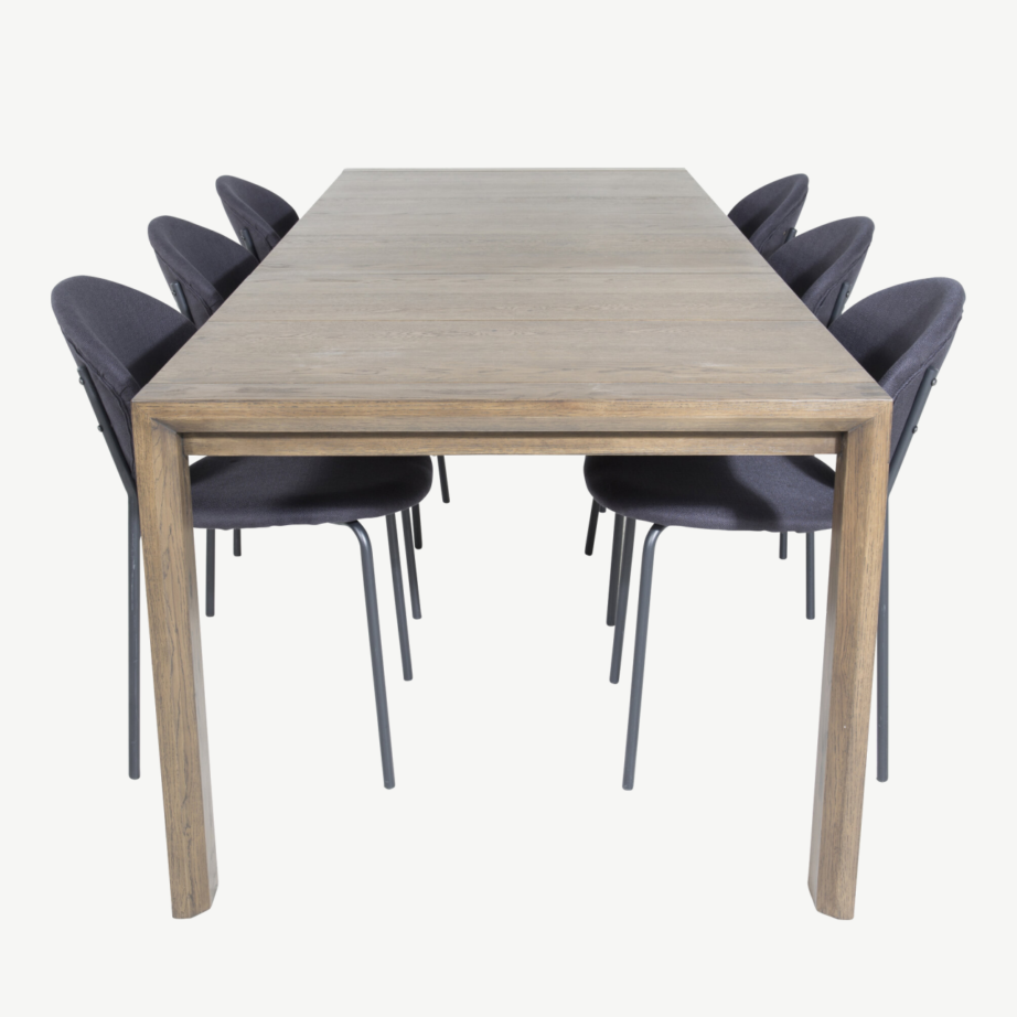 Pikendatav tammepuidust söögilaud Slider ja mustad polüestrist söögitoolid Vault, GR20736 – 2