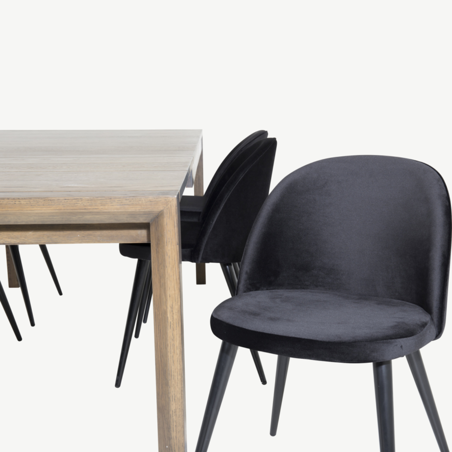 Tammepuidust pikendatav söögilaud Slider ning musta sametkattega toolide komplekt, GR20738 – 3