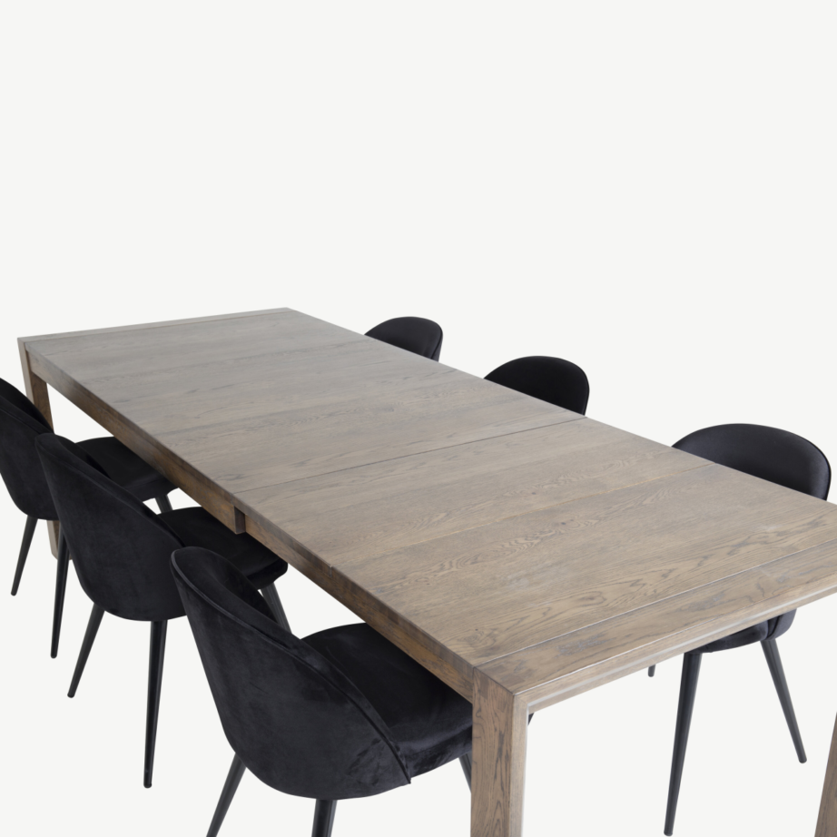 Tammepuidust pikendatav söögilaud Slider ning musta sametkattega toolide komplekt, GR20738 – 4