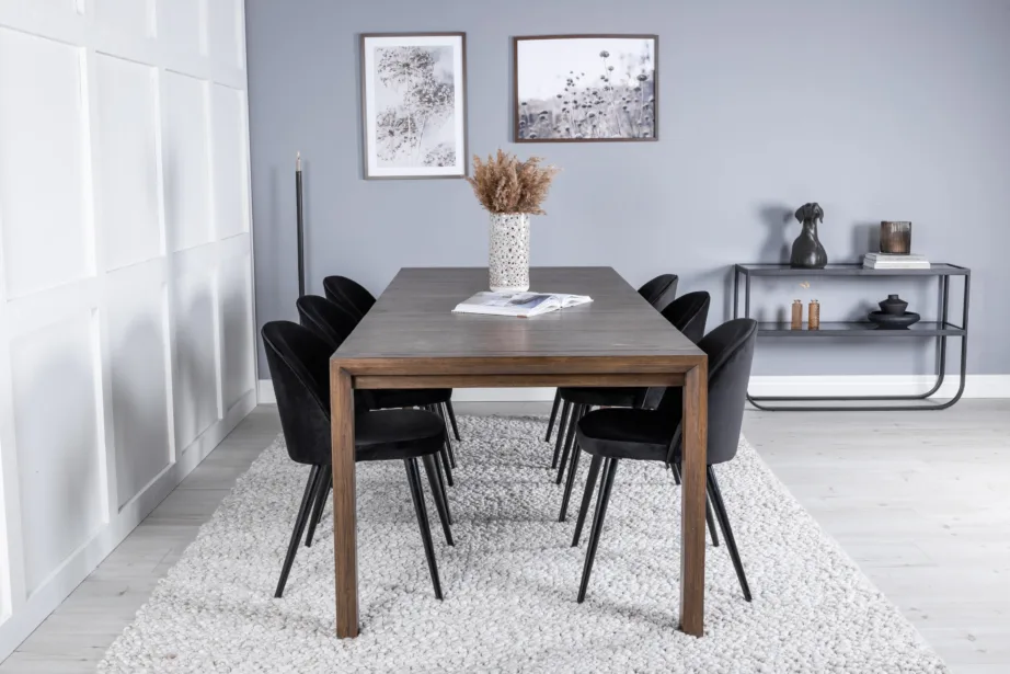 Tammepuidust pikendatav söögilaud Slider ning musta sametkattega toolide komplekt, GR20738 – 5