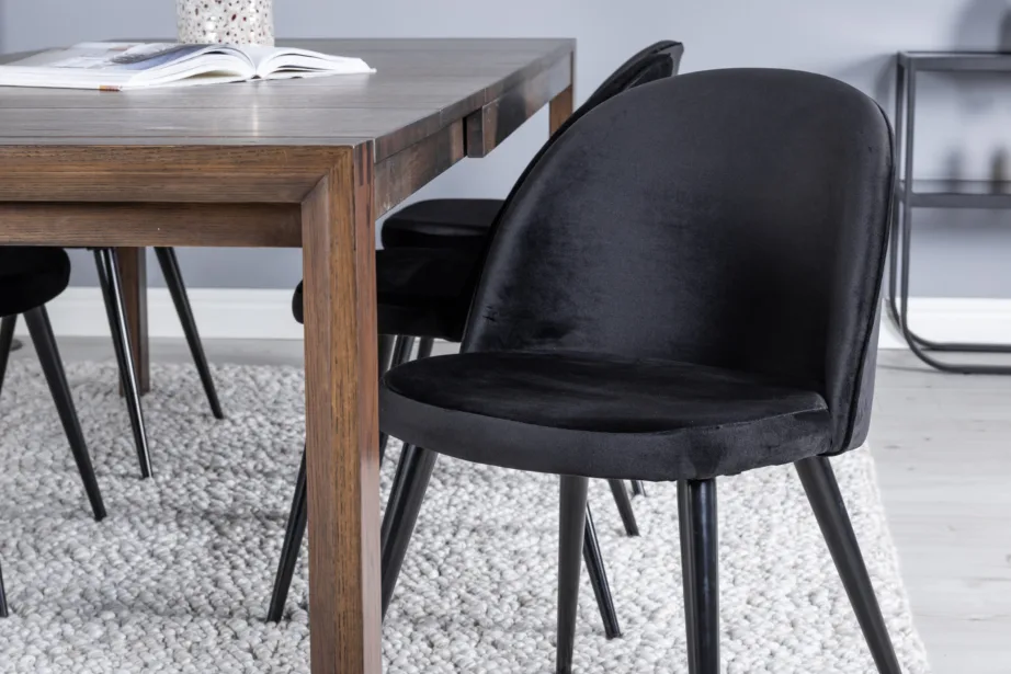 Tammepuidust pikendatav söögilaud Slider ning musta sametkattega toolide komplekt, GR20738 – 7