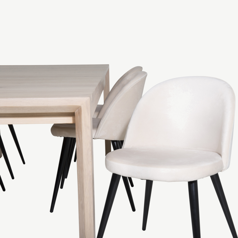 Pikendatav valge tammesöögilaud sametpolstriga toolidega – põhjamaine söögitoakomplekt Slider, GR20751 – 3