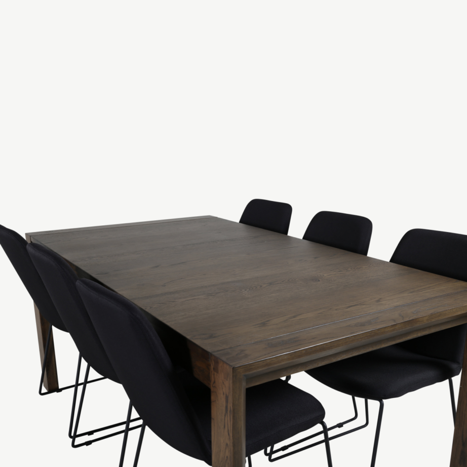 Pikendatav tammepuidust söögilaud Polar mustade polsterdatud söögitoolidega, GR20772 – 3