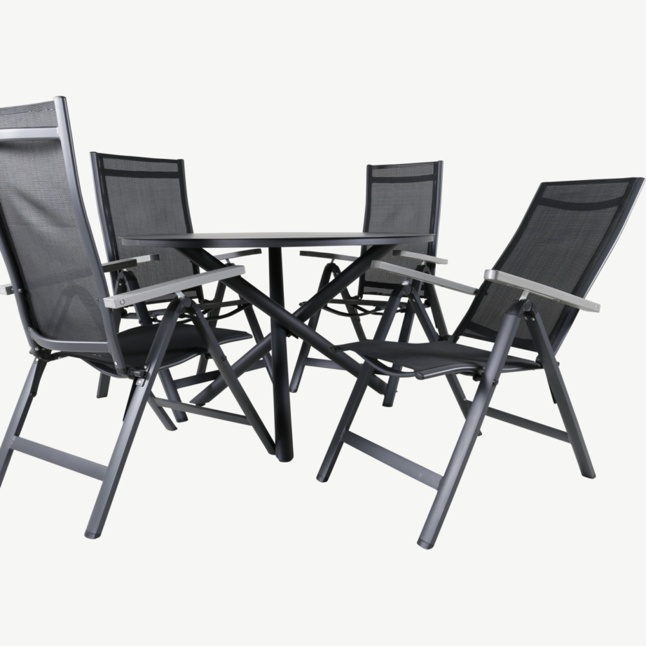 Alma ümmargune must aiamööblikomplekt, reguleeritavad toolid, alumiiniumist, GR21264 – 4