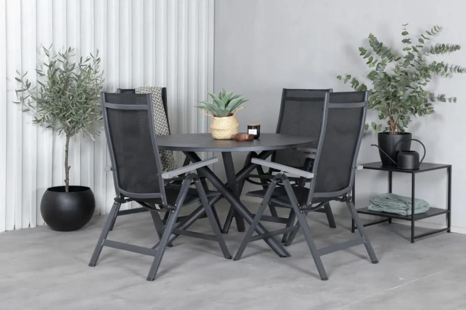 Alma ümmargune must aiamööblikomplekt, reguleeritavad toolid, alumiiniumist, GR21264 – 5