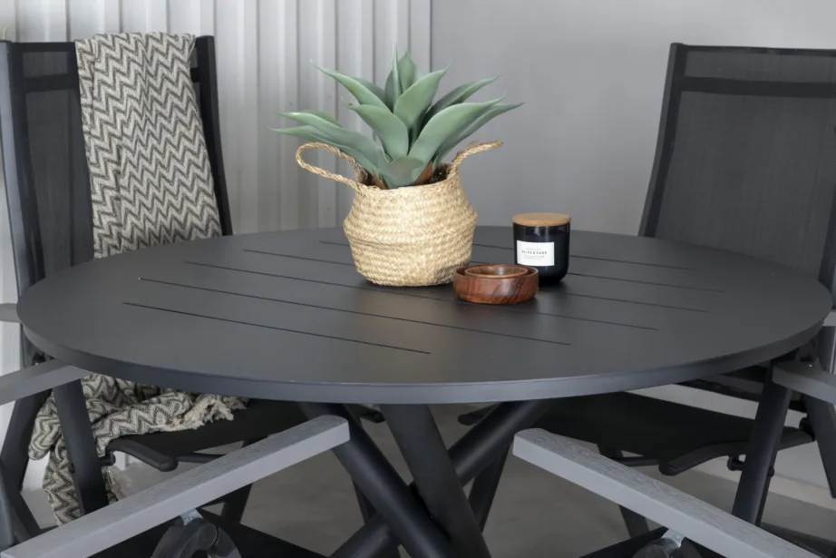 Alma ümmargune must aiamööblikomplekt, reguleeritavad toolid, alumiiniumist, GR21264 – 8