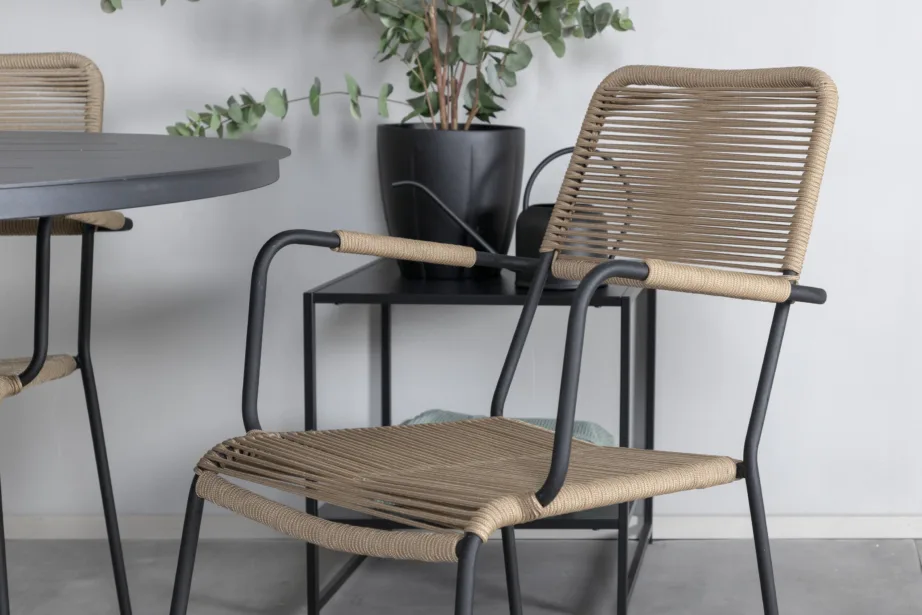 Alma ümmargune aiakomplekt (must alumiinium, latte-pruun köis, laud ø120 cm, 4 tooli), GR21275 – 5