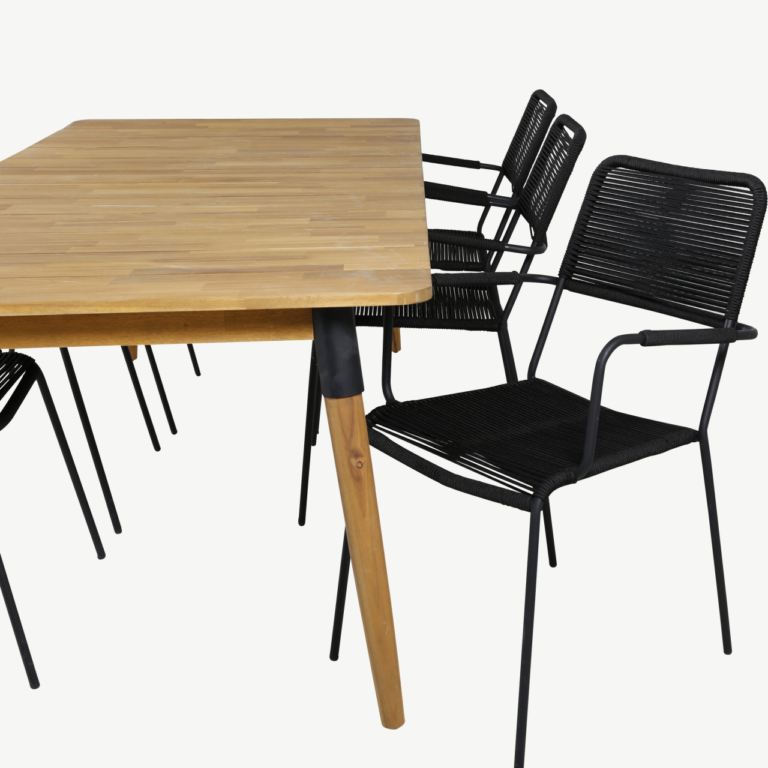 Julian aiamööbli söögilaud (akaatsiapuit, 210x100cm) ja must Lindos köitool - GR21336