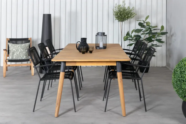Julian aiamööbli söögilaud (akaatsiapuit, 210x100cm) ja must Lindos köitool - GR21336