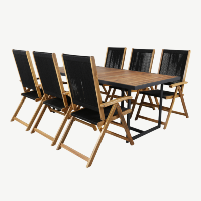 Khung ristkülikukujuline aiamööblikomplekt – akaatsiapuit, must teras, 200×100 cm laud ja reguleeritav Little John tool - GR21480