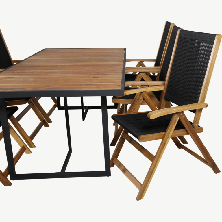 Khung ristkülikukujuline aiamööblikomplekt – akaatsiapuit, must teras, 200×100 cm laud ja reguleeritav Little John tool - GR21480