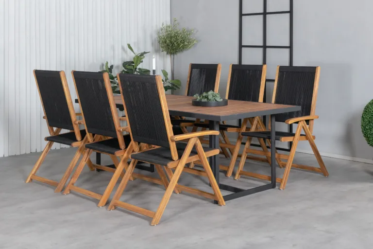 Khung ristkülikukujuline aiamööblikomplekt – akaatsiapuit, must teras, 200×100 cm laud ja reguleeritav Little John tool - GR21480