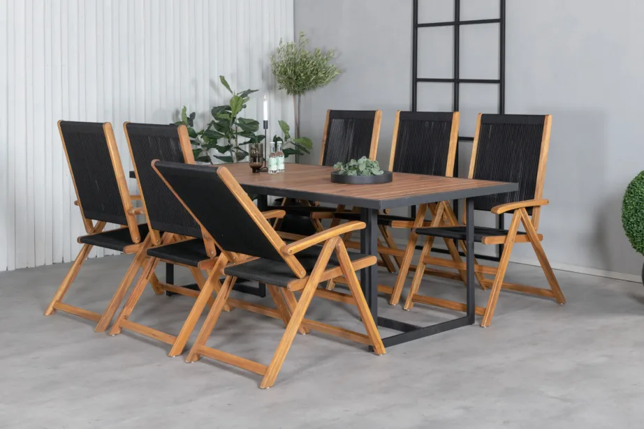 Khung ristkülikukujuline aiamööblikomplekt – akaatsiapuit, must teras, 200×100 cm laud ja reguleeritav Little John tool, GR21480 – 8