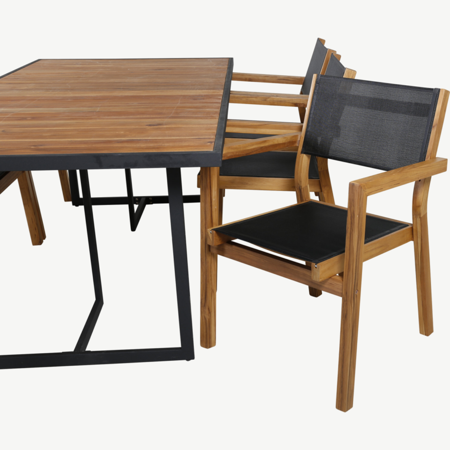 Akaatsiapuidust aiakomplekt Khung – musta terasraamiga laud ja virnastatavad toolid (6 tk), GR21482 – 4