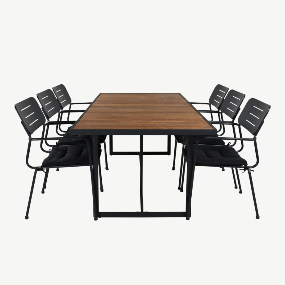 Khung ristkülikukujuline aiamööbli komplekt (akaatsiapuit, must teras, 8-kohaline), GR21483 – 2