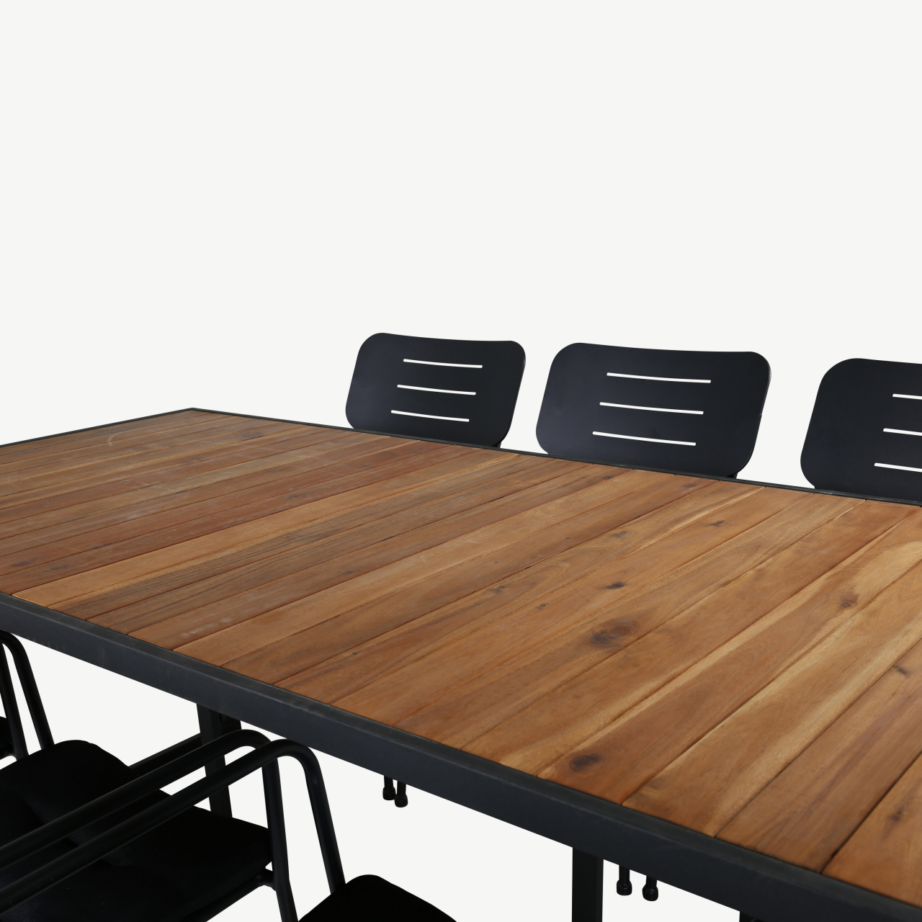 Khung ristkülikukujuline aiamööbli komplekt (akaatsiapuit, must teras, 8-kohaline), GR21483 – 3