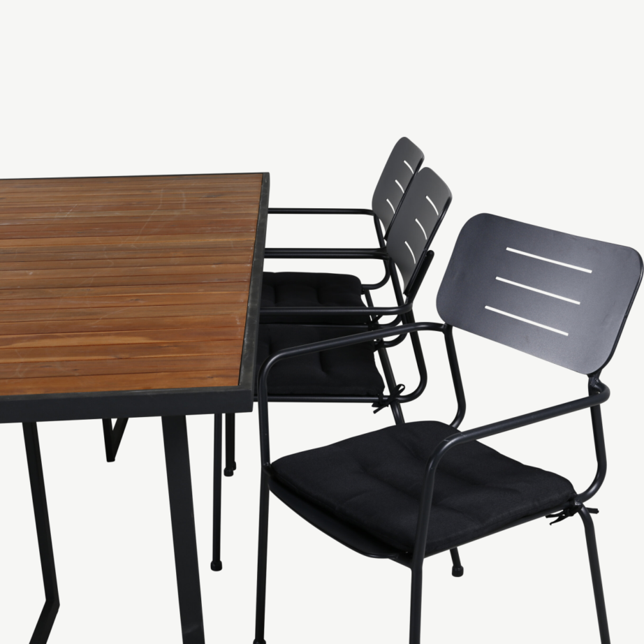 Khung ristkülikukujuline aiamööbli komplekt (akaatsiapuit, must teras, 8-kohaline), GR21483 – 4