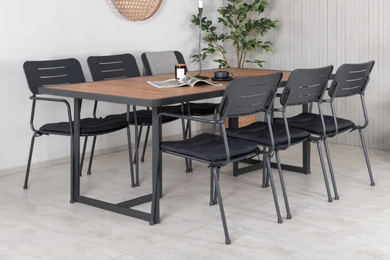 Khung ristkülikukujuline aiamööbli komplekt (akaatsiapuit, must teras, 8-kohaline) - GR21483