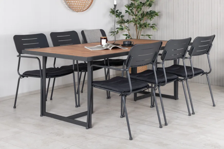 Khung ristkülikukujuline aiamööbli komplekt (akaatsiapuit, must teras, 8-kohaline), GR21483 – 6