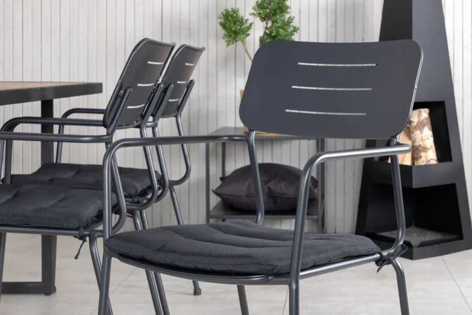 Khung ristkülikukujuline aiamööbli komplekt (akaatsiapuit, must teras, 8-kohaline), GR21483 – 7