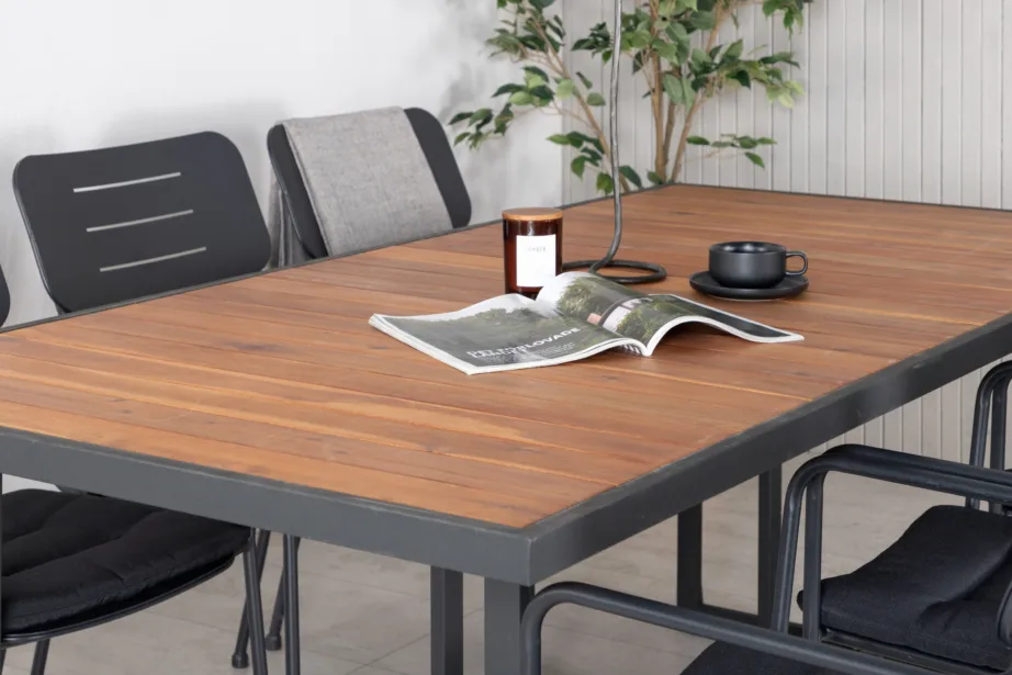 Khung ristkülikukujuline aiamööbli komplekt (akaatsiapuit, must teras, 8-kohaline), GR21483 – 8