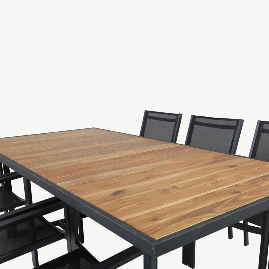 Ristkülikukujuline aiamööbli komplekt Khung – aktsiapuidust laud ja 6 musta virnastatavat tooli, GR21488 – 3